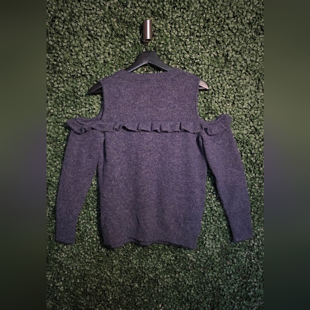LOFT Off-Shoulder Sweater with Ruffle - Blue